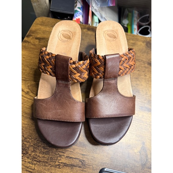 Nurture Wedge Joplin Sandals T-Strap Braided Leather Brown ‎ Comfortable Shoes - Picture 2 of 6